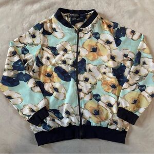 Mix Nouveau Floral Semi-Sheer Bomber Jacket  Zip Up Lightweight Women Small